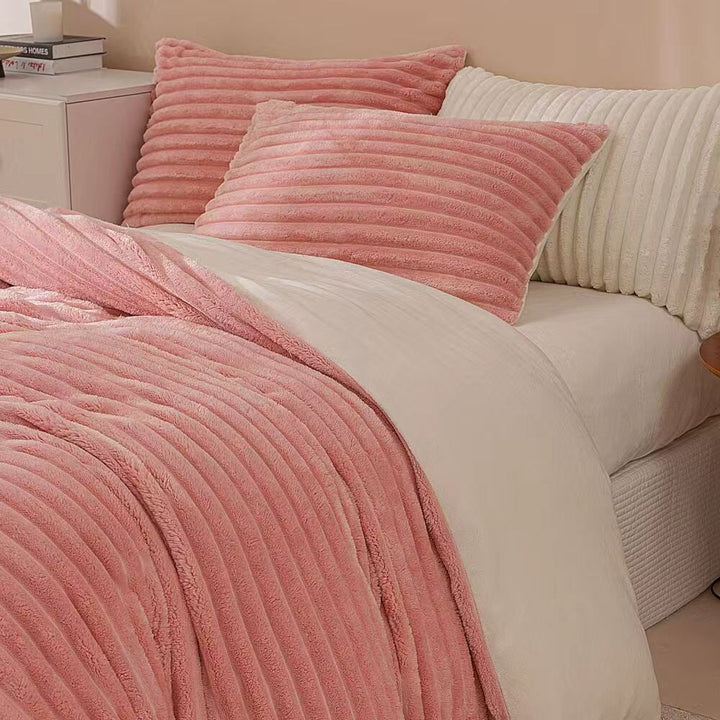 Pink & Cream Fluffy Ribbed Duvet Cover Set