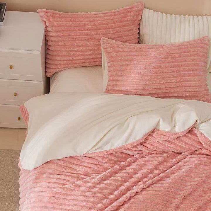 Pink & Cream Fluffy Ribbed Duvet Cover Set