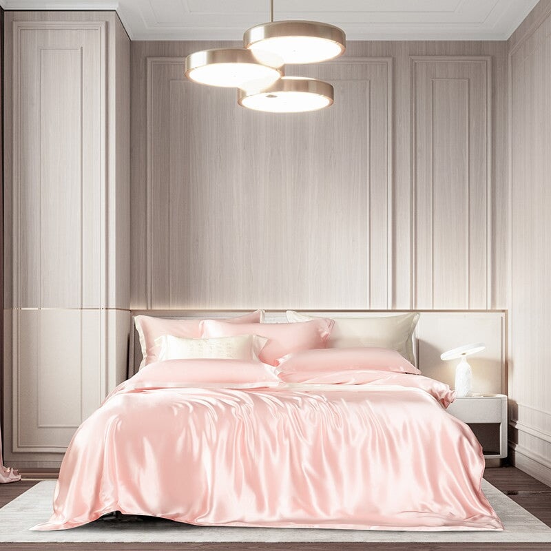 Premium Pink Mulberry Silk 22 mm Luxury Designer Bedding Set – Roomie ...