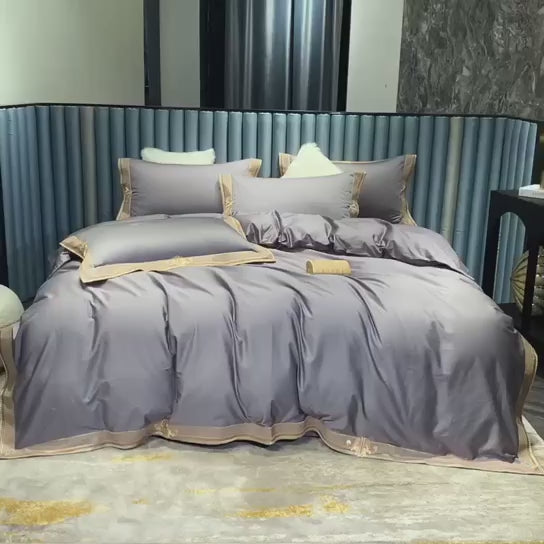Parure de lit brodée Grigio Premium (coton égyptien, 1 000 fils)