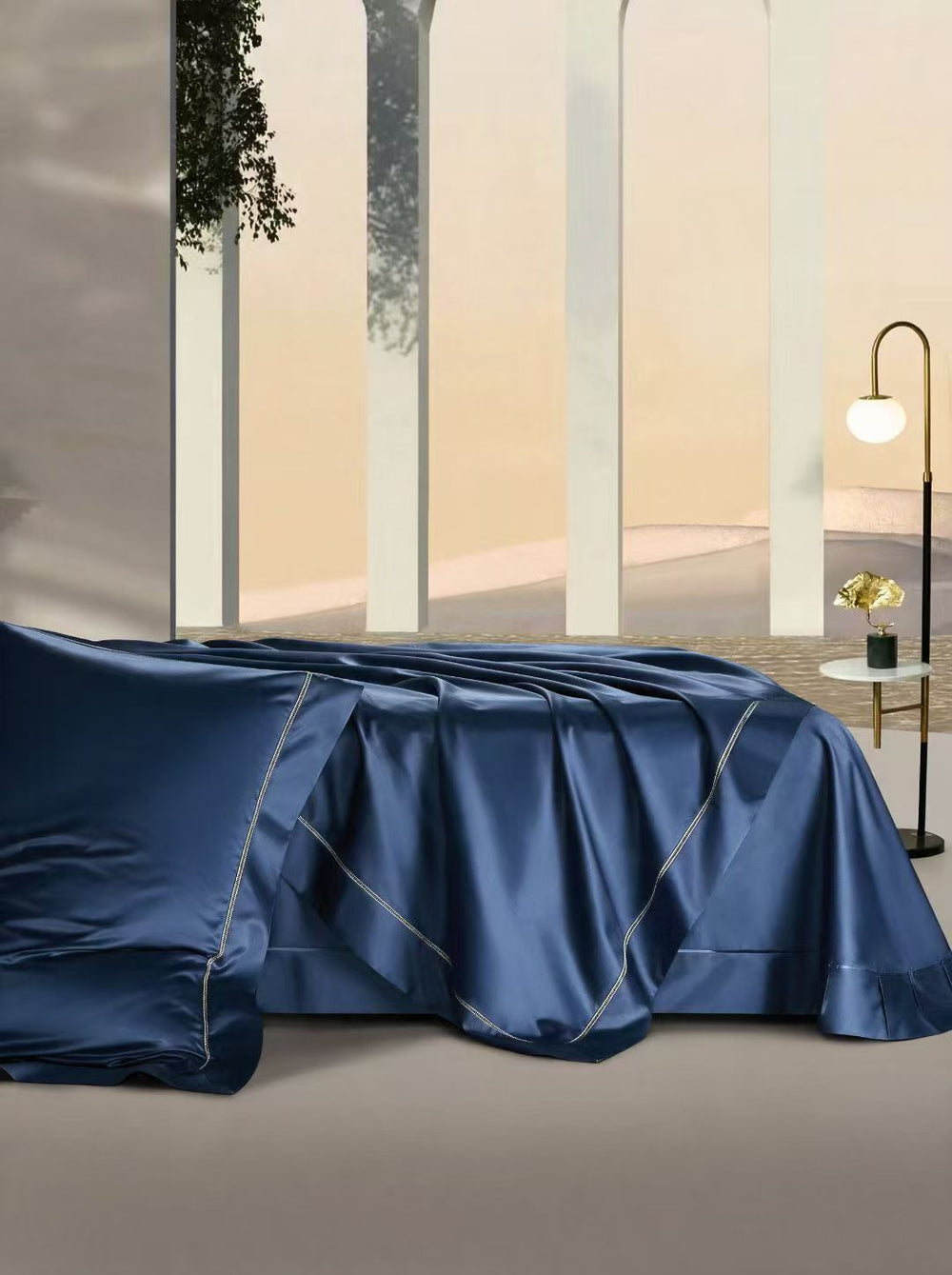 Linnea Navy Blue 1200 TC Duvet Cover Set - lifestyle bedroom