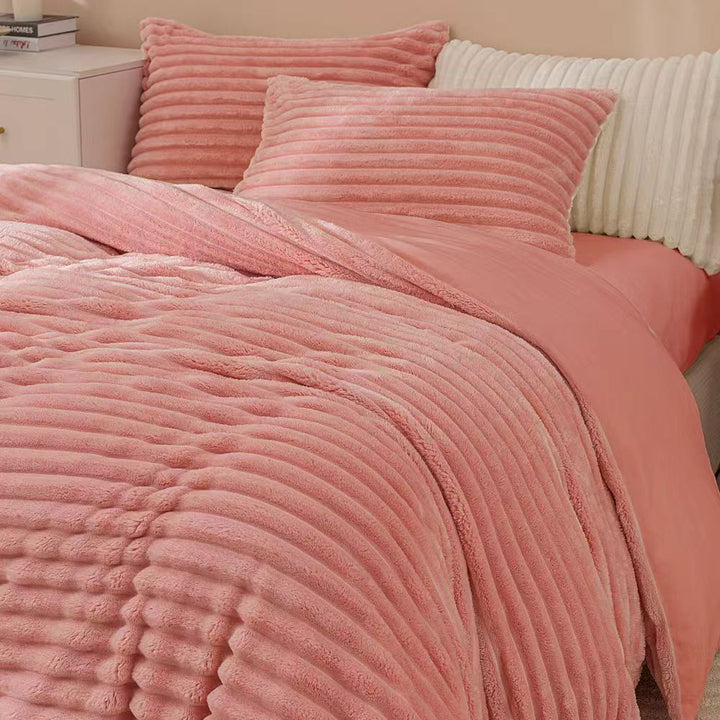 Fluffy Ribbed Pink Bedding Set