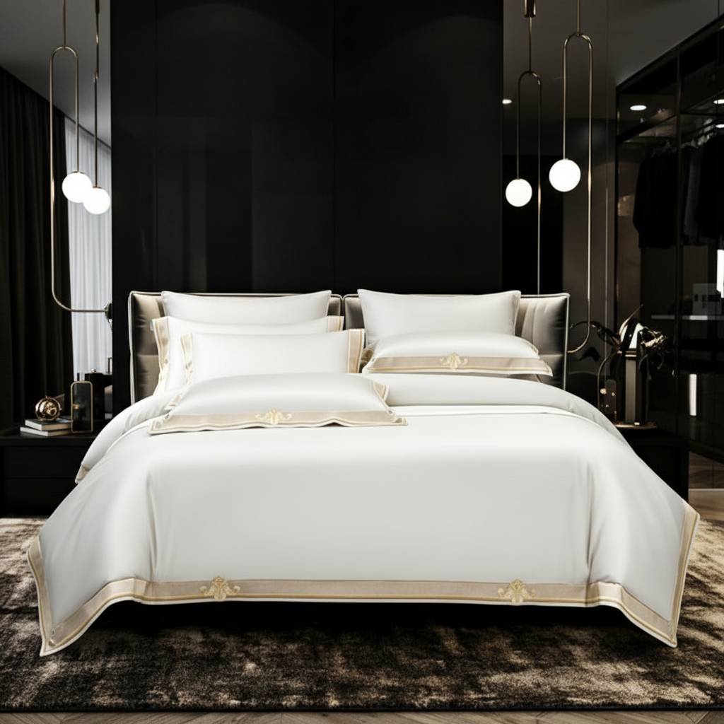Bianco Premium Embroidered Duvet Cover Set (Egyptian Cotton, 1000 TC)
