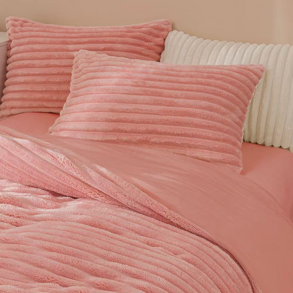 Fluffy Ribbed Pink Bedding Set