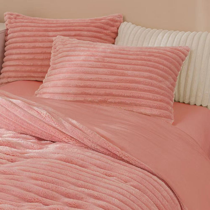 Fluffy Ribbed Pink Bedding Set