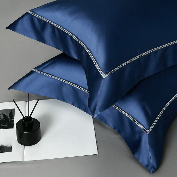 Linnea Navy Blue 1200 TC Duvet Cover Set - pillow stack