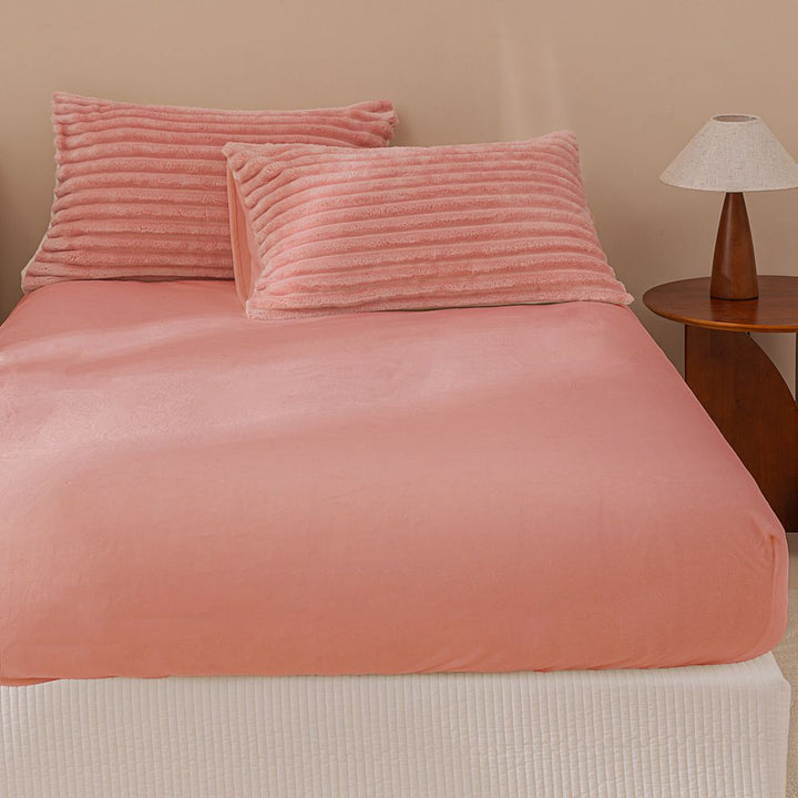 Fluffy Ribbed Pink Bedding Set