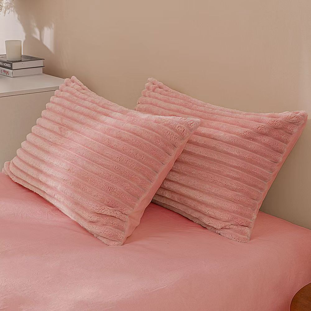 Fluffy Ribbed Pink Bedding Set