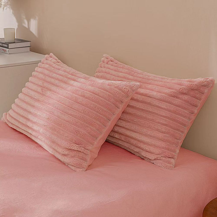 Fluffy Ribbed Pink Bedding Set