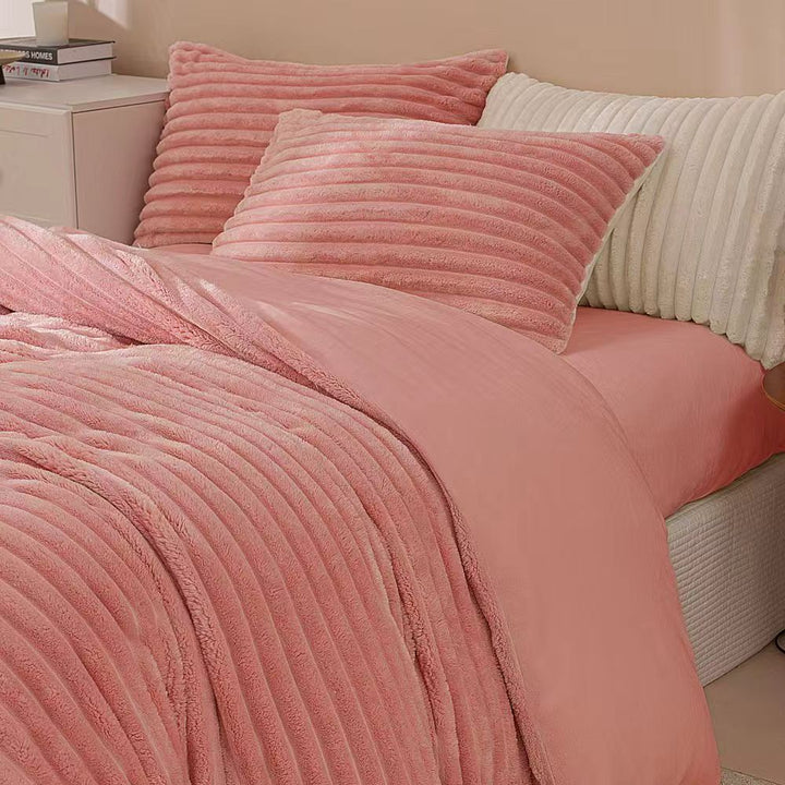 Fluffy Ribbed Pink Bedding Set