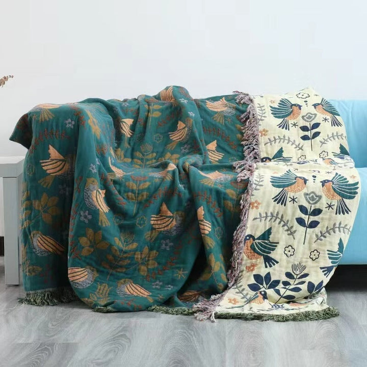 Roomie Reversible Bird Motif Gauze Cotton Blanket