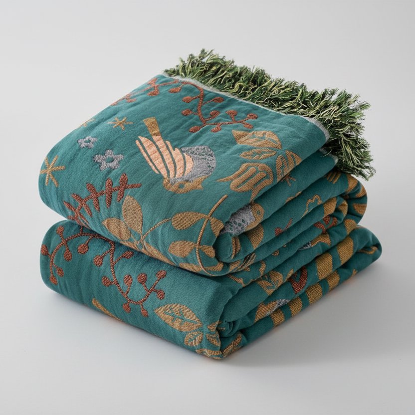 Roomie Reversible Bird Motif Gauze Cotton Blanket