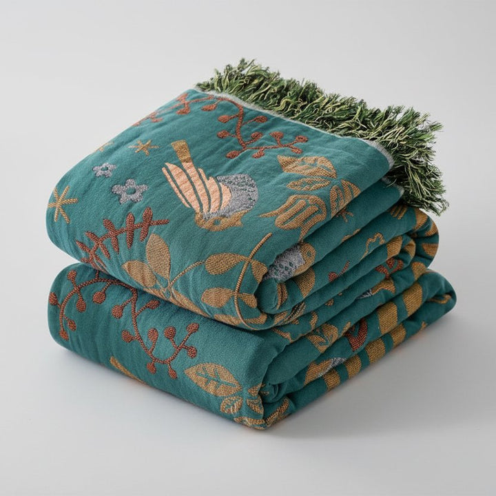 Roomie Reversible Bird Motif Gauze Cotton Blanket