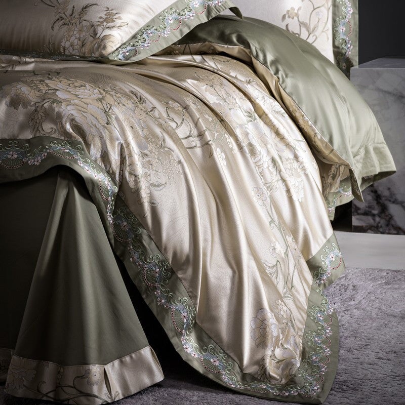 Rose Brocade Duvet Cover Set