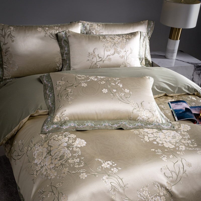 Rose Brocade Duvet Cover Set