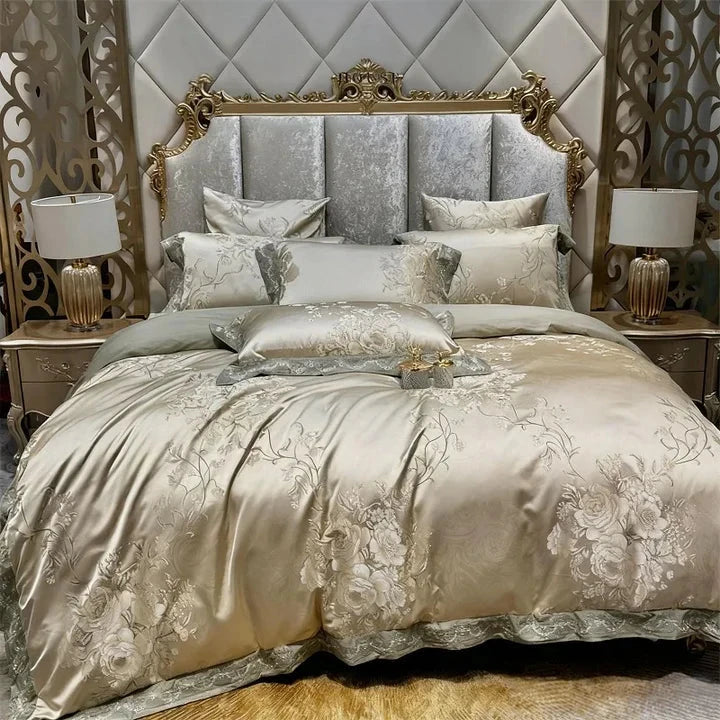 Rose Brocade Duvet Cover Set