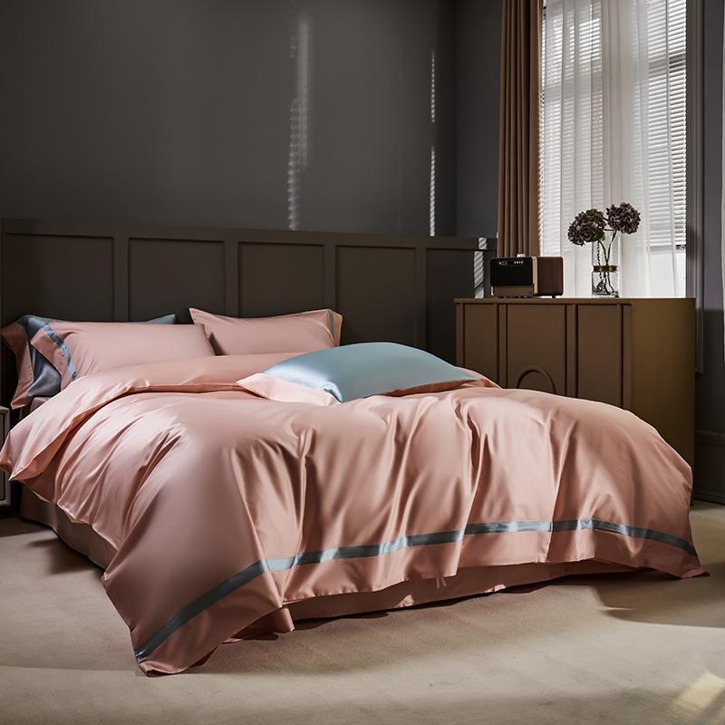 Silk & Cotton Luxe Contrast Duvet Cover Set – Pink & Sky Blue