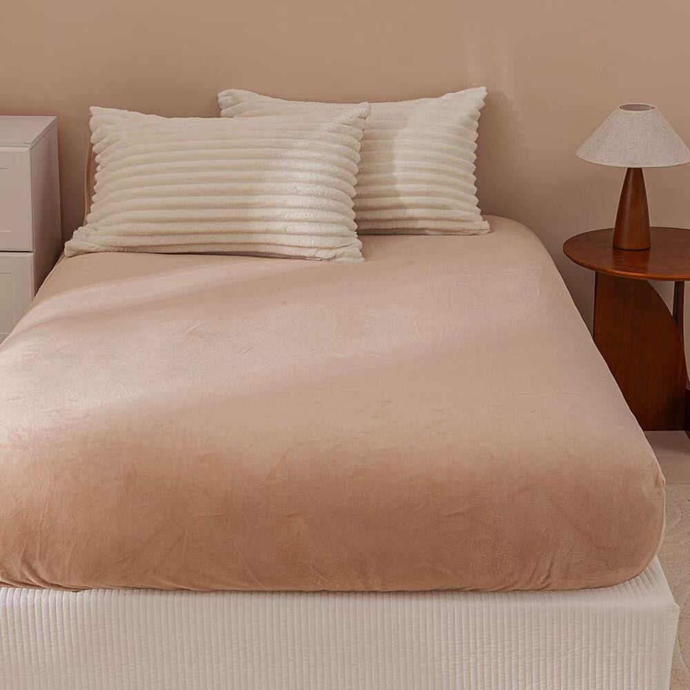 White & Brown Fluffy Ribbed Duvet Cover Set