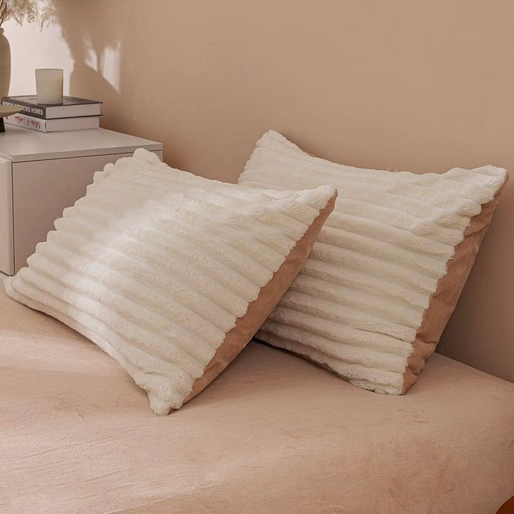 White & Brown Fluffy Ribbed Duvet Cover Set