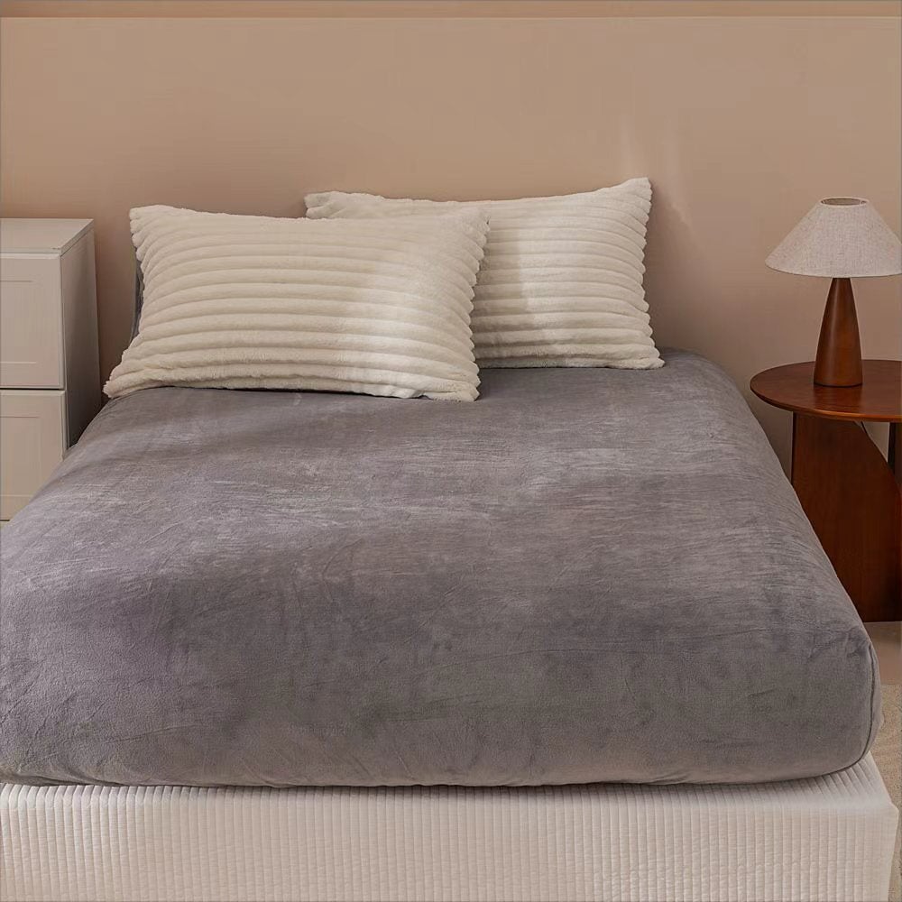 White & Grey Fluffy Ribbed Duvet Cover Set