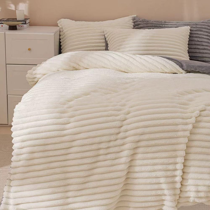 White & Grey Fluffy Ribbed Duvet Cover Set