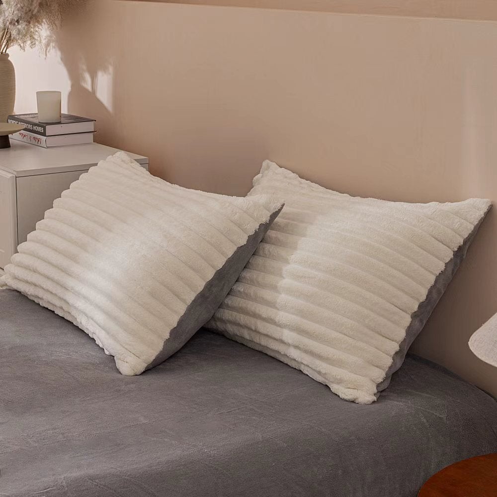 White & Grey Fluffy Ribbed Duvet Cover Set