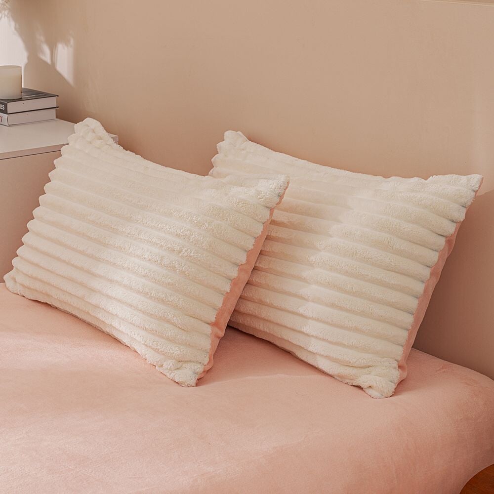 White & Pink Fluffy Ribbed Duvet Cover Set