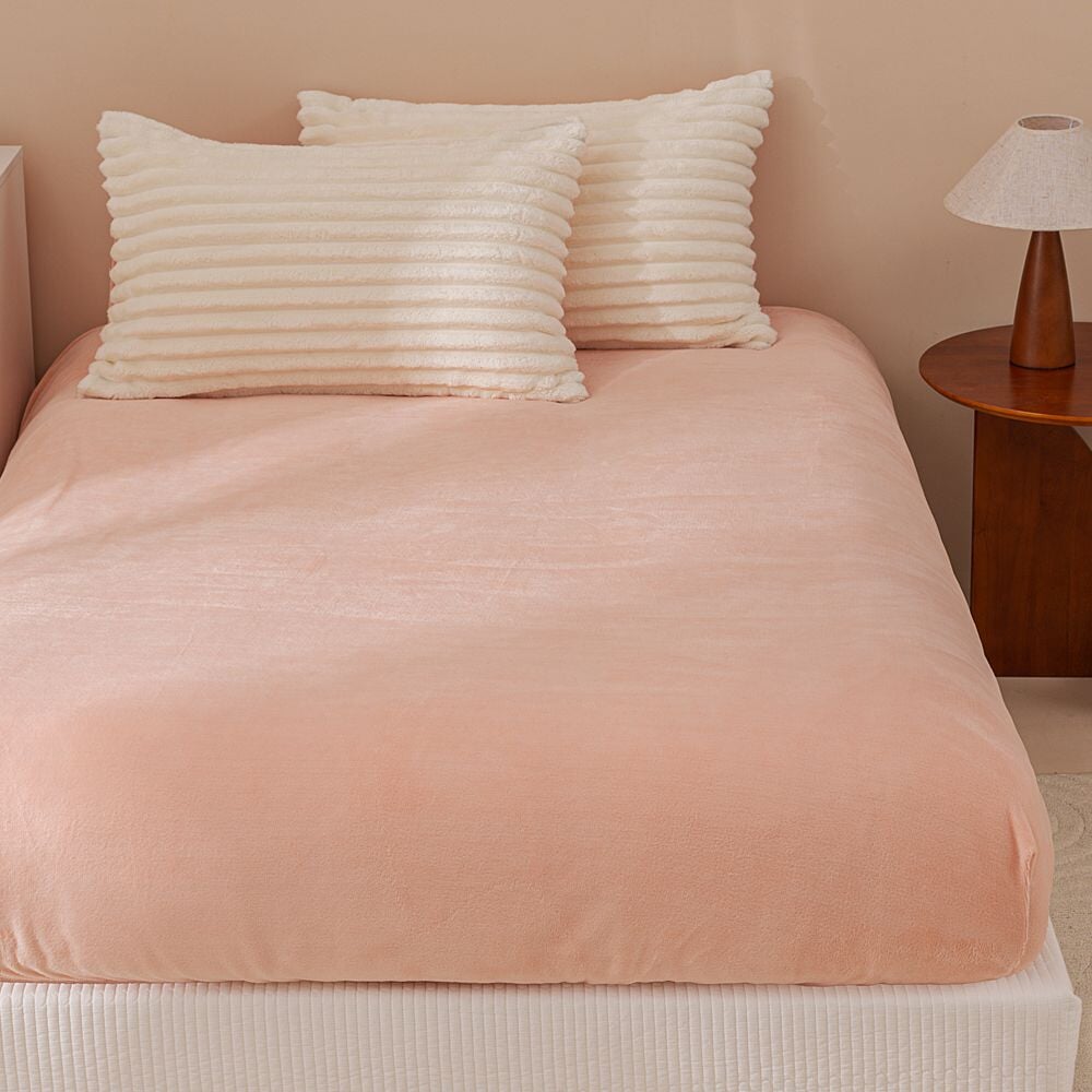 White & Pink Fluffy Ribbed Duvet Cover Set