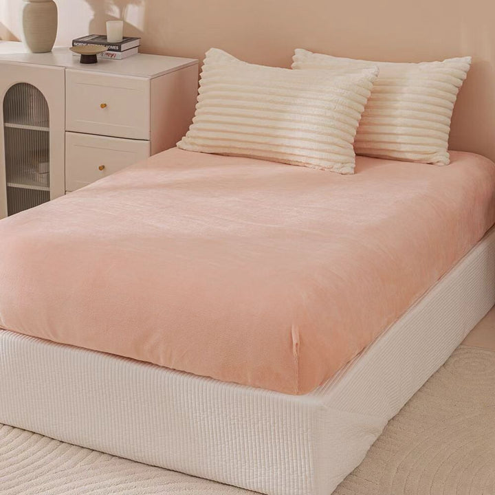White & Pink Fluffy Ribbed Duvet Cover Set
