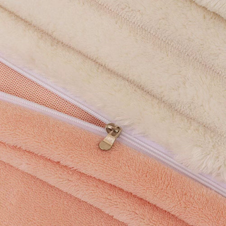 White & Pink Fluffy Ribbed Duvet Cover Set