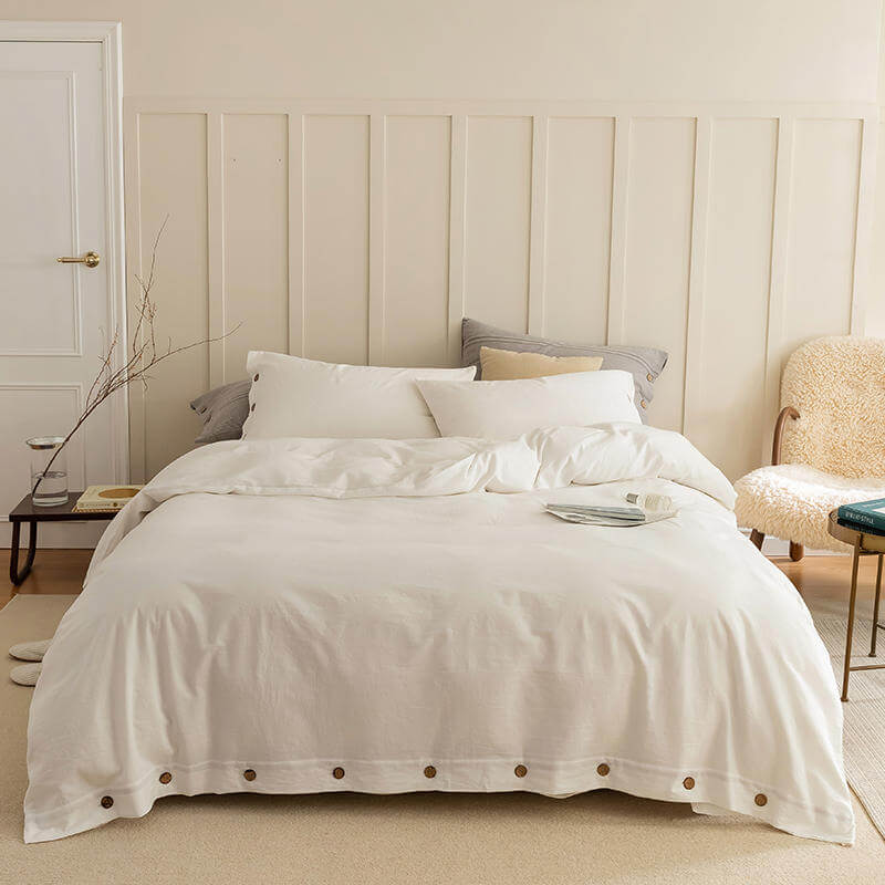 100% Washed Cotton Duvet Cover Set Luxury Soft Bedding Set Bedding Roomie Design USA/Canada Queen: 230x230 cm White 3 Piece Set