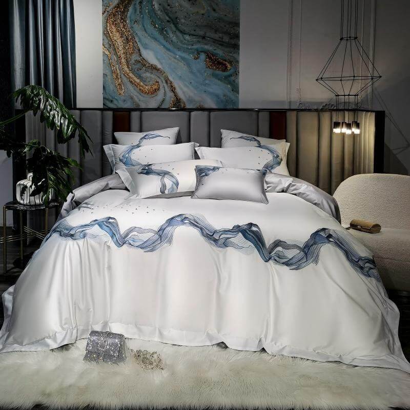 Amber Embroidered Duvet Cover Set (Egyptian Cotton, 1000 TC) Bedding Roomie Design 