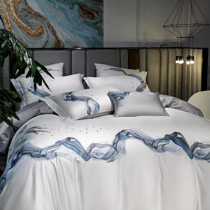 Amber Embroidered Duvet Cover Set (Egyptian Cotton, 1000 TC)