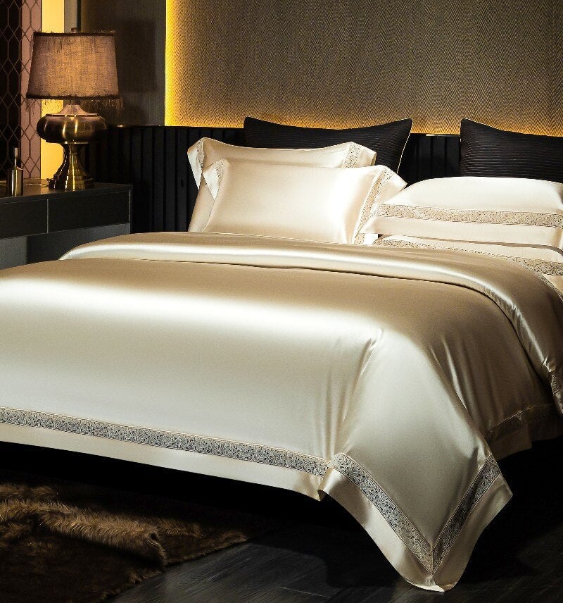 Annabelle Golden Lace Luxury Duvet Cover Set (1000 TC) – Roomie Design