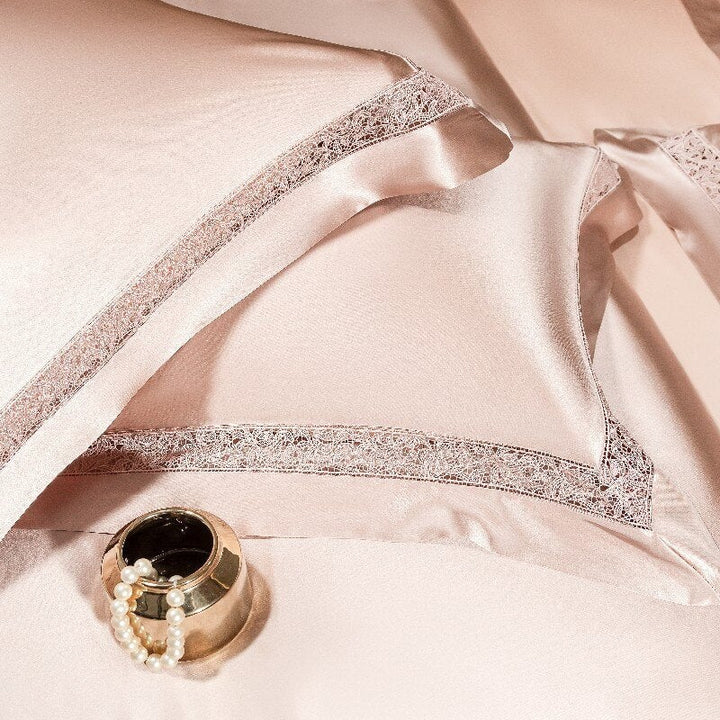Annabelle Pink Lace Luxury Duvet Cover Set (1000 TC) Bedding Roomie Design 