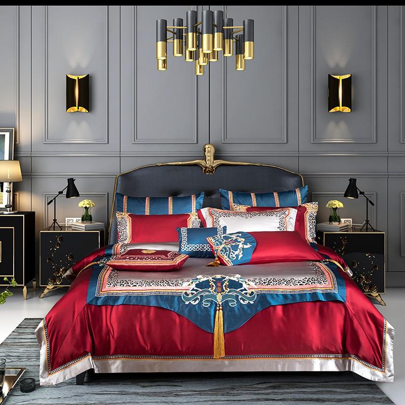 Arianna Luxury Embroidered Duvet Cover Set (800 TC) Bedding Roomie Design Queen Flat Sheet 4 Piece Set