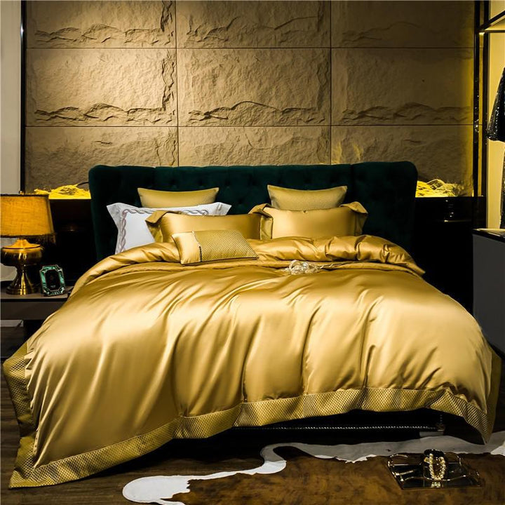 Artisan Luxury Duvet Cover Set (Egyptian Cotton, 1200 TC) Bedding Roomie Design Double: 200x200 cm 4 Piece Set Gold