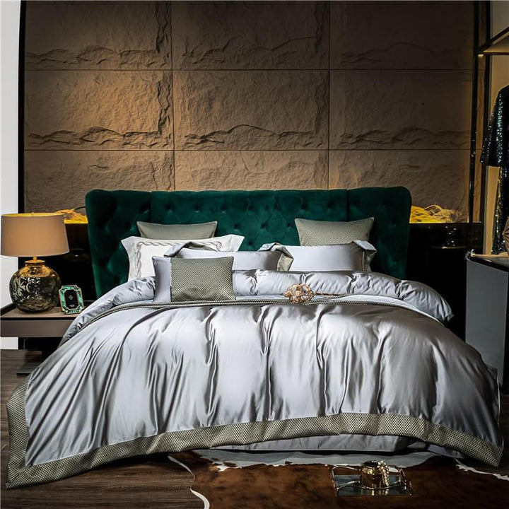 Artisan Luxury Duvet Cover Set (Egyptian Cotton, 1200 TC) Bedding Roomie Design Double: 200x200 cm 4 Piece Set Grey