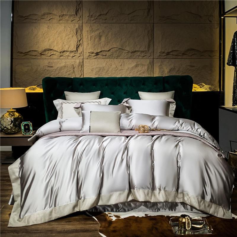 Artisan Luxury Duvet Cover Set (Egyptian Cotton, 1200 TC) Bedding Roomie Design Double: 200x200 cm 4 Piece Set Silver