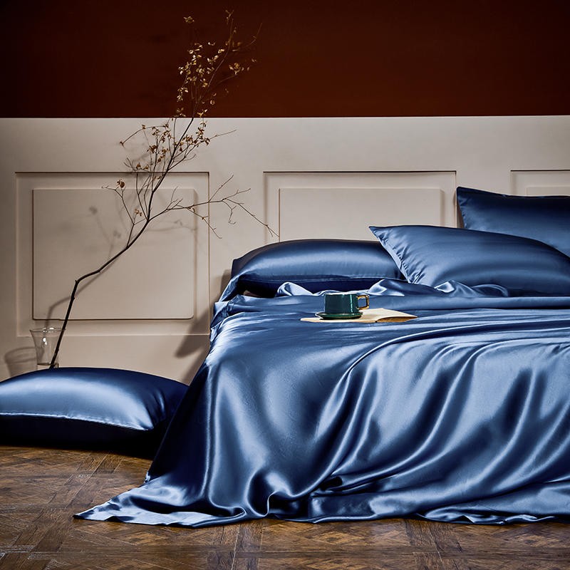 Arya Blue 25 Momme Mulberry Silk Duvet Cover Set Bedding Roomie Design 