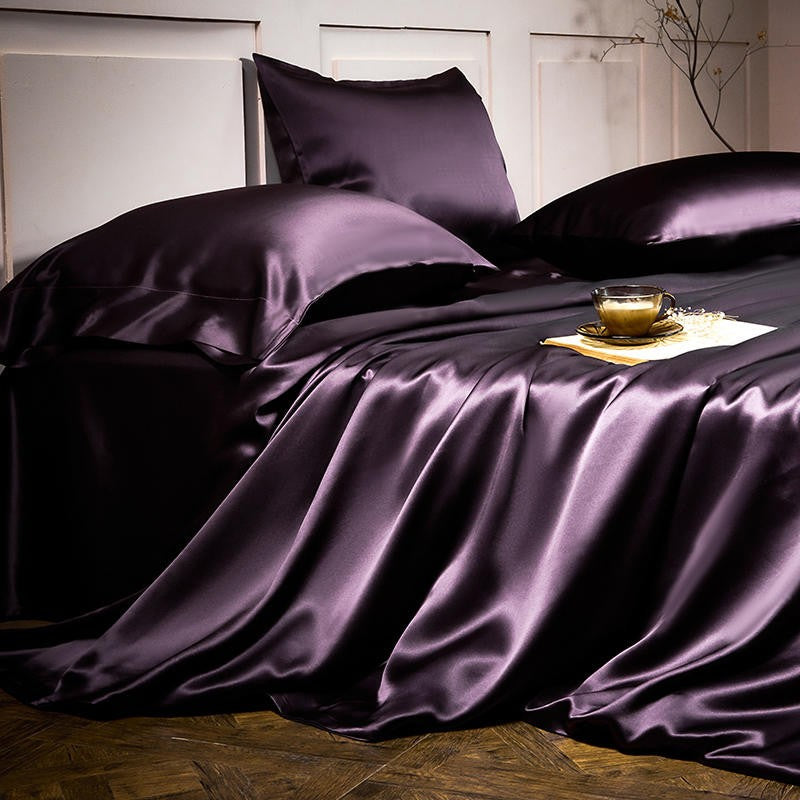 Arya Dark Violet 25 Momme Mulberry Silk Duvet Cover Set Bedding Roomie Design 