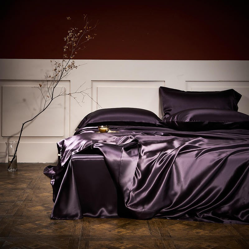Arya Dark Violet 25 Momme Mulberry Silk Duvet Cover Set Bedding Roomie Design 