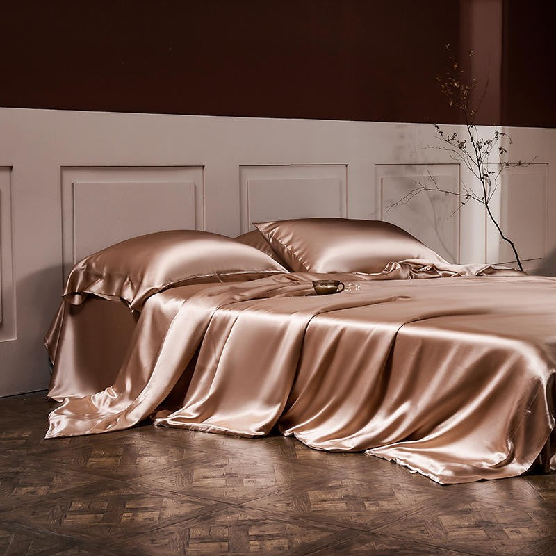 Arya Rose Gold 25 Momme Mulberry Silk Duvet Cover Set Bedding Roomie Design 