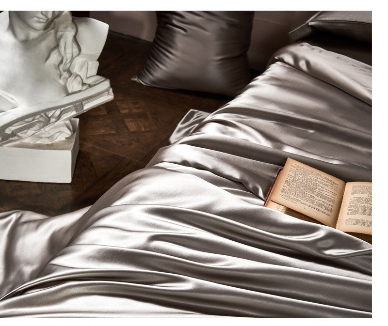 Arya Silver 25 Momme Mulberry Silk Duvet Cover Set Bedding Roomie Design 