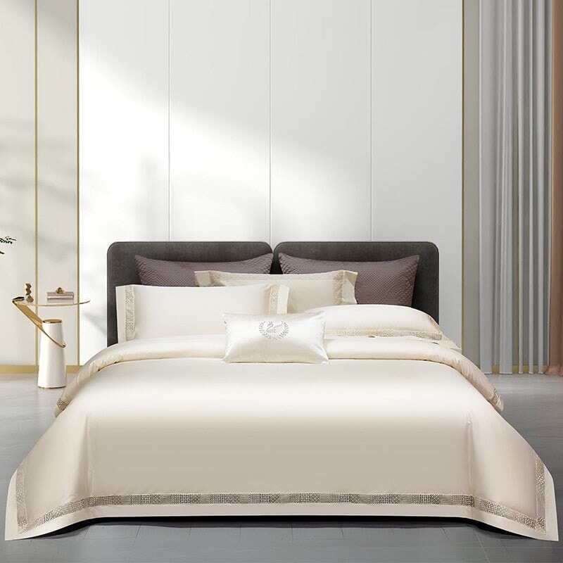 Belle 1400 TC Egyptian Cotton Luxury Duvet Cover Set Bedding Roomie Design Queen Flat Sheet 4 Piece Set