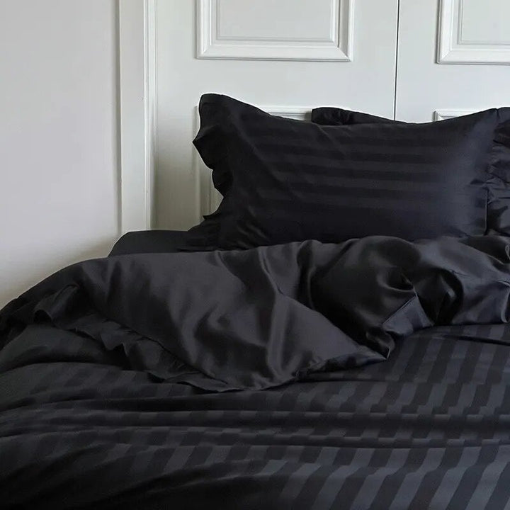 Black Stripe Duvet Cover Set (Egyptian Cotton, 1000 TC) Bedding Roomie Design 