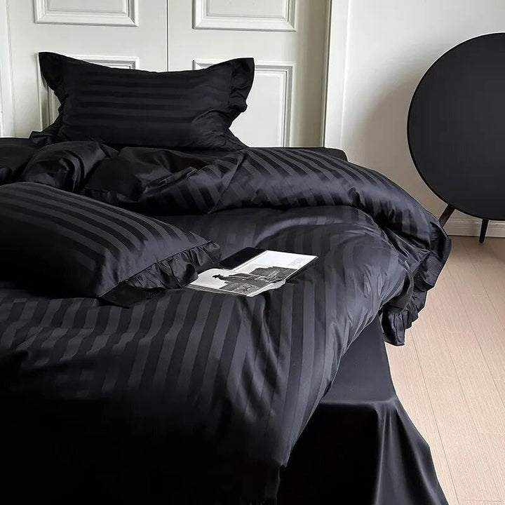 Black Stripe Duvet Cover Set (Egyptian Cotton, 1000 TC) Bedding Roomie Design 
