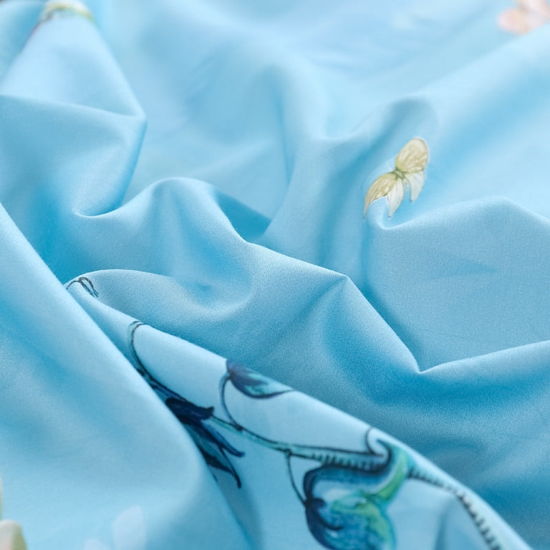 Botanical Sky Blue Duvet Cover Set (Egyptian Cotton, 500 TC)