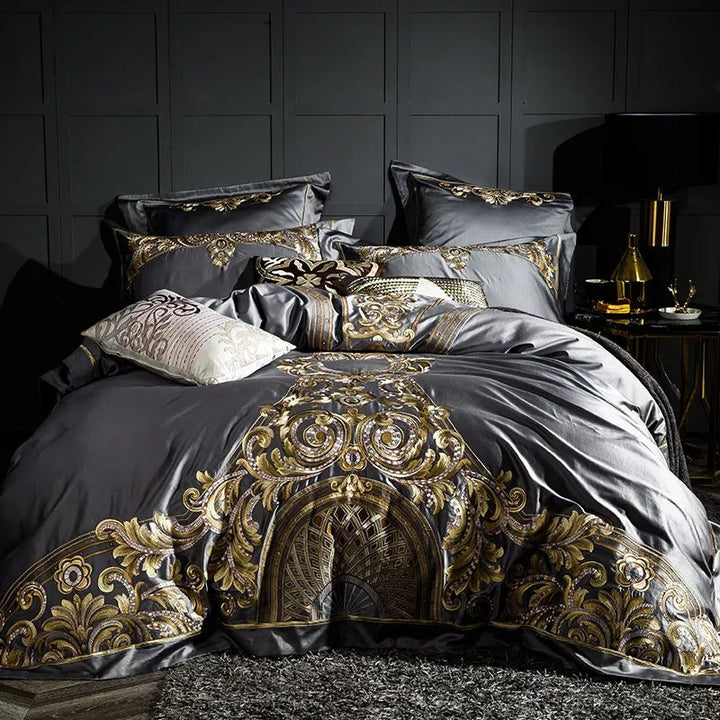 Cassandra Silver 1000 TC Luxury Egyptian Cotton Duvet Cover Set Bedding Roomie Design 