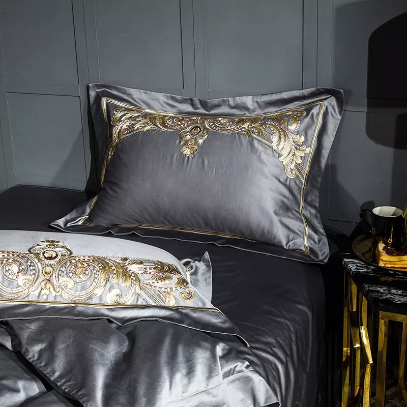 Cassandra Silver 1000 TC Luxury Egyptian Cotton Duvet Cover Set Bedding Roomie Design 